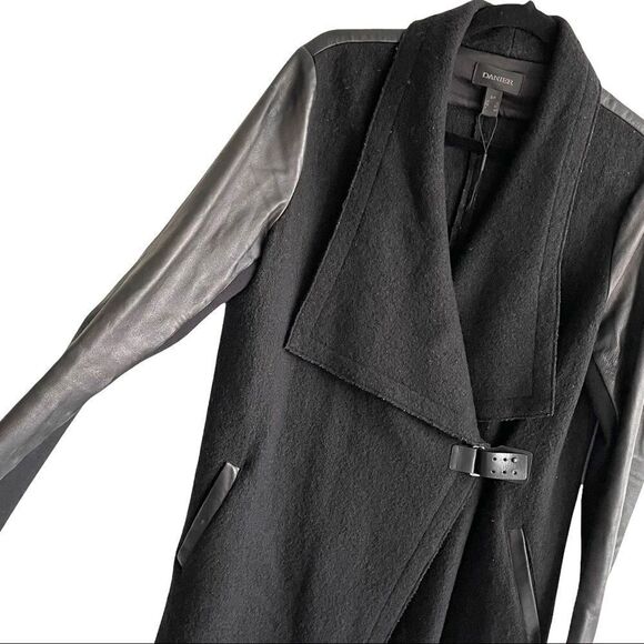 DANIER Wool Leather Waterfall Wrap Asymmetrical Jacket Coat S - Picture 3 of 8